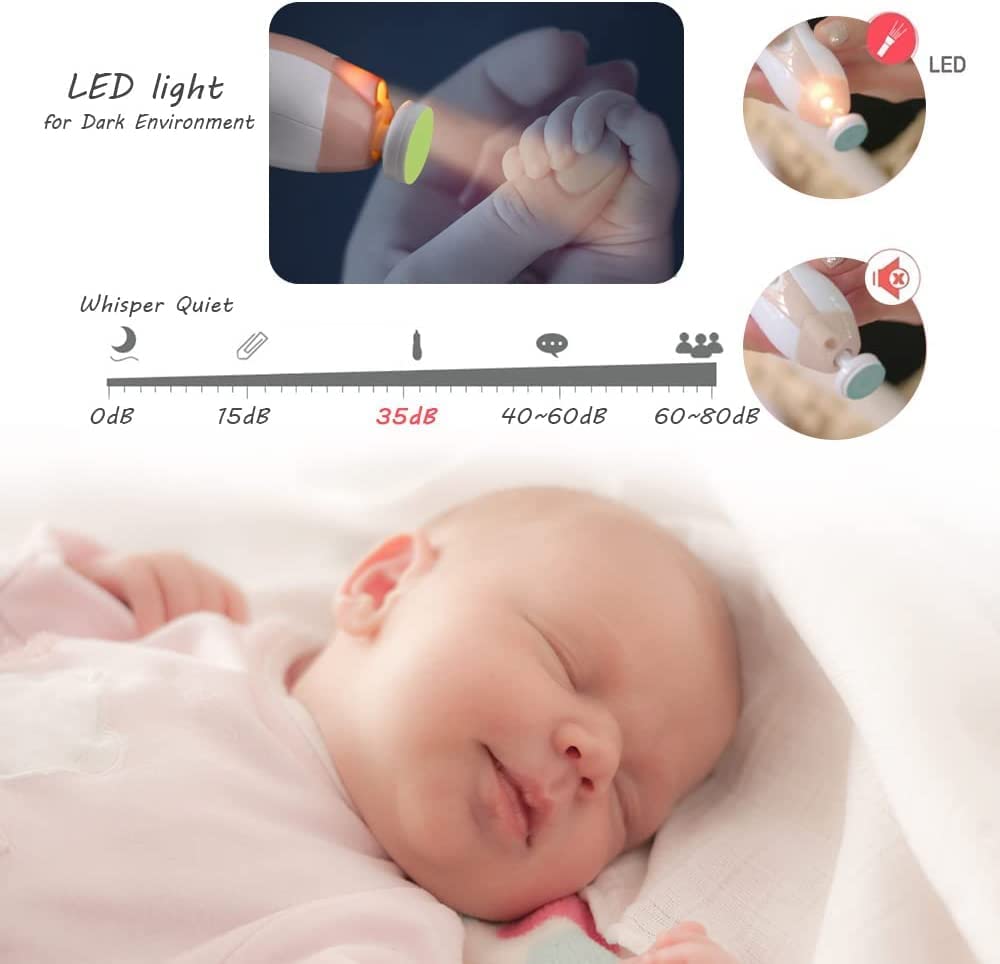 haakaa Baby Nail Trimmer Electric Safe Baby Nail Clippers Baby Nail File Kit Manicure Set, Trim Polish Grooming kit for Newborn Toddler or Adults Toes Fingernails, 6 Grinding Heads and LED Light, Pink - Image 6